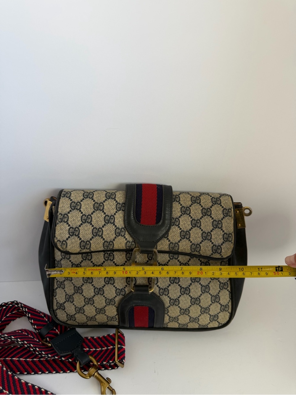 Old Vintage Gucci Orphidia Navy Blue Leather Monogram GG Supreme Shoulder Bag - Picture 4 of 12